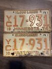 Vintage MN Minnesota license plate 1974 Pair Rare Letters YC 17-931🔥 Collector