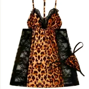 Abito da notte donna taglie forti sexy leopardato lingerie pizzo chemise babydoll, taglia XL - Foto 1 di 6