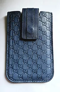 Gucci Phone Pouch Sleeve Holder Case Guccissima Signature Denim Blue Leather - Picture 1 of 10