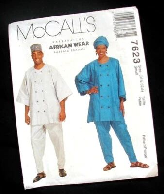 AFRICAN WEAR PATTERN Ebadan TUNIC Headwrap PANTS McCalls UNCUT Unisex Ethnic SM - Image 1 of 4