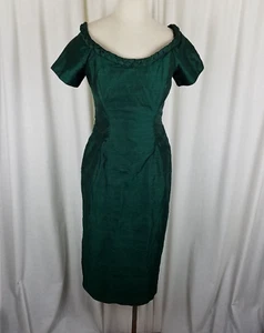 Vintage Watters & Watters Metallic Silk Off Shoulder Cocktail Dress Womens sz 6 - Picture 1 of 8