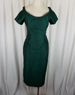 Vestido de cóctel vintage Watters & Watters de seda metálico con hombros descubiertos para mujer talla 6 Foto 1 de 4