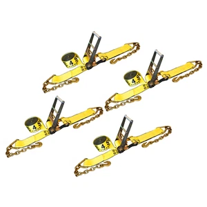 4 Pack USA 4" x30' Ratchet Strap W/Chain Extension Flatbed Truck Tie Down Yellow - Foto 1 di 8