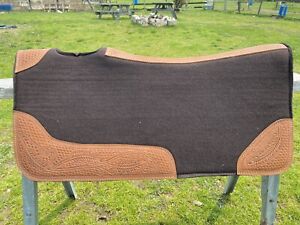 Brown contoured felt Western saddle pad w/tooled wear leathers 32" x 32" x 3/4"