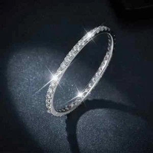 6 CTW 3mm Round Cut Moissanite 8" Women's Bangle Bracelet 14K White Gold Plated - Picture 1 of 7