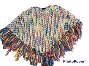 Scialle maglia "Desire" mantello frange festival hippie boho filato colorato taglia Missy - Foto 1 di 11