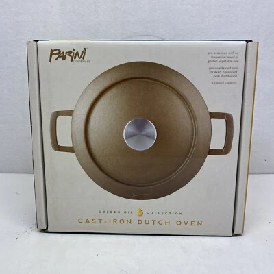 Utensilios de cocina Parini aceite dorado hierro fundido horno holandés 3,2 qt nuevo en caja A Foto 1 de 4