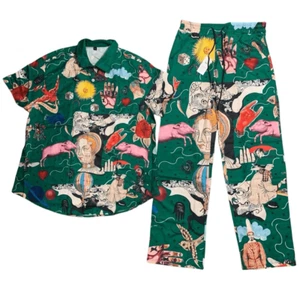 Brand New Women's XL Green Printed Summer Print Pajama Set Lounge Novelty Print - Picture 1 of 7