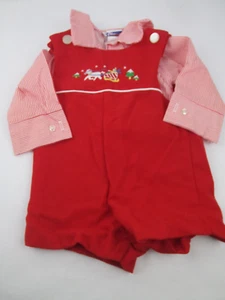 VTG Baby New Goodies Size 1 Red Christmas Holiday Outfit Embroidered 3-6 mo 2 pc - Picture 1 of 8