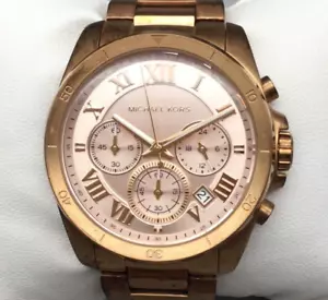 Michael Kors Brecken Chronograph Watch Men Rose Gold Tone Date New Battery 6" - Picture 1 of 13