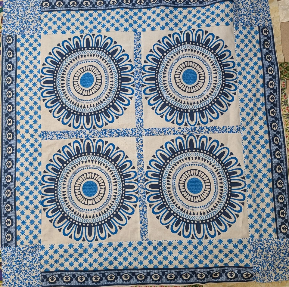 28.5" x28.5" Quilt Top made of Delft Blue Suzette Stripe by Michael Miller Fabri - Image 1 of 1