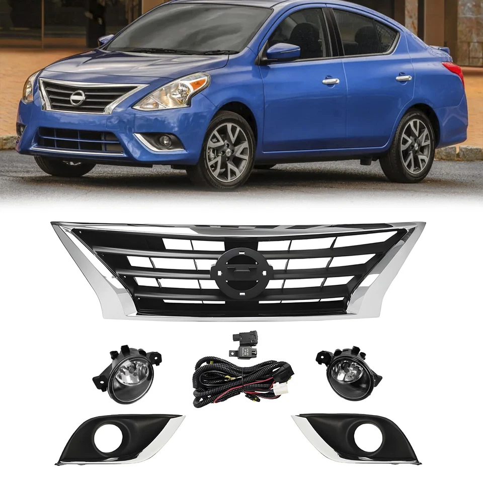 Juego de luces antiniebla y parrilla superior delantera para Nissan Versa sedán 2015-2018 2019 5 piezas Foto 1 de 4