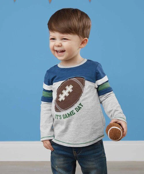 MSRP $28 Mud Pie Blue & Gray 'Game Day' Tee Size Small (12M-18M) - Image 1 of 1