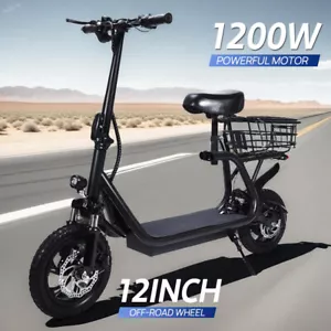 Electric Scooter Adult Off Road 50KM/H 12'' 50km Foldable Travel Bike w/ Seat - Picture 1 of 14