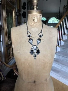 **NEW** ALEXIS BITTAR BLACK WARM GRAY LUCITE RHODIUM DECO NECKLACE $595 - Picture 1 of 11