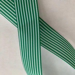 Green white striped Grosgrain ribbon BTY 7/8" Christmas stripes - Picture 1 of 2