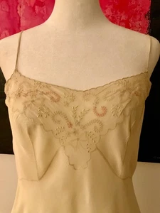 1930s Hand-Embroidered Pure Silk Slip Dress | Champagne - S - Vintage Silk Slip - Picture 1 of 15