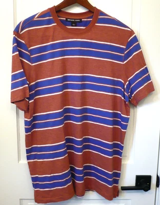 Camiseta a Rayas Michael Kors Para Hombres Colores Otoño Azul Óxido Cómoda Atletismo Preppy Foto 1 de 4