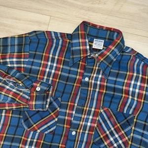 Vintage 70s JC Penney Big Mac Plaid Flannel Long Sleeve Shirt Medium Blue USA - Picture 1 of 9