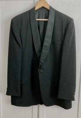 Vintage 50s After Six Size 43R Black Wool Shawl Tuxedo Smoking Jacket Blazer - Image 1 of 4