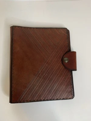 hand tooled leather 3 ring binder Planner Organizer Sewn Snap Brown - Image 1 of 4