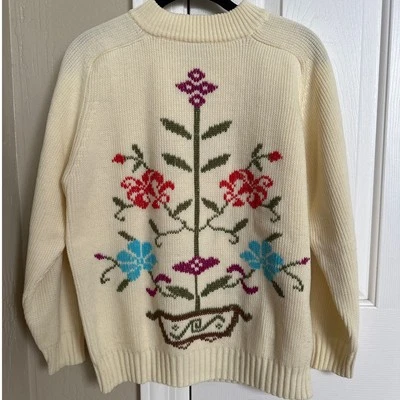 Suéter Vintage Floral Bordado Tejido Crema Cottagecore Pullover Foto 1 de 4