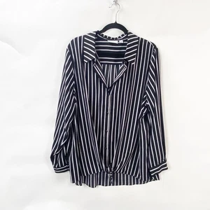 QVC Susan Graver 20W Womens Black/White Striped Collared Button-Up Shirt - Picture 1 of 7
