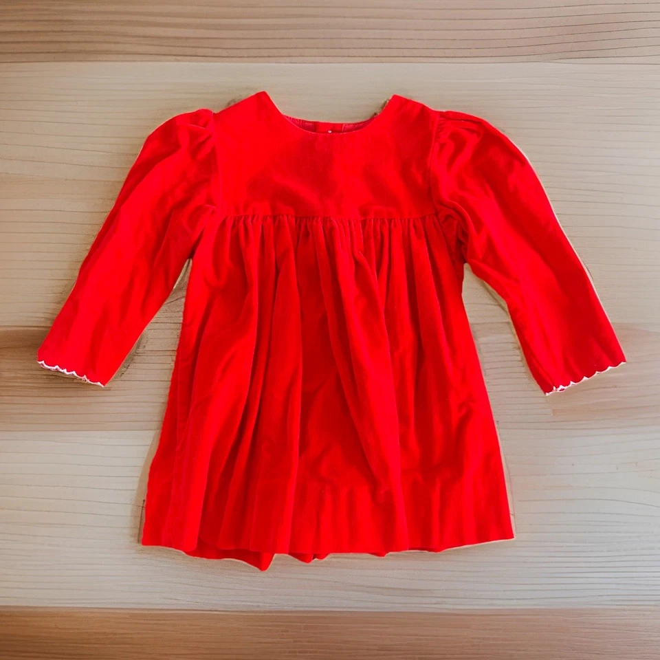 Vestido de fiesta de terciopelo rojo de colección años 90 Baby Togs niñas Navidad con ribete blanco Foto 1 de 4