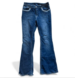 Pantalones de mezclilla para mujer Westfield Eagle adornados con tachuelas detalle de estrás corte bootcut - 13 - Imagen 1 de 2