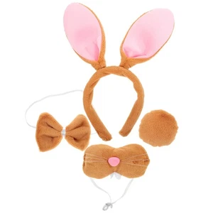  1 Set Costume Halloween Coniglio Animale Set Orecchie Coniglietto Fascia Fiocco Cravatta Coda - Foto 1 di 12