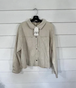 NWD ZARA Women Cream Faux Suede Cropped Jacket Size XL B1809 *READ NOTE* - Picture 1 of 23