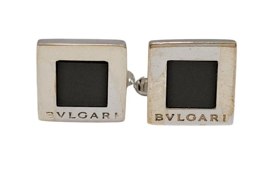 Auténticos Gemelos Bvlgari SV925 Cuadrado Ónix Negro Plata Hombres - Imagen 1 de 4