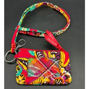 Vera Bradley ID Pouch w Key Lock and Long Adjustable Strap Pink Yellow Lanyard - Picture 1 of 7