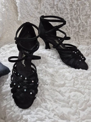 Diamant Tanzschuh Wildleder schwarz, Gr. 6 / 6 ½  (39 / 39,5) mit Strass - Bild 1 von 4