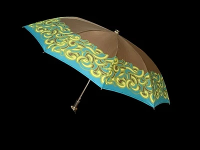 EUC Vintage 1970s IGRA Umbrella w/ Zip Case Peacock Turquoise Blue & Green MOD - Image 1 of 4