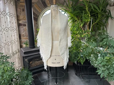 Vintage 1970s White Light Ivory Acrylic Crocheted Wedding Bridal Shawl - Image 1 of 4