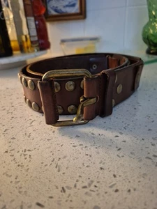 Vintsge LINEA PELLE  HANDMADE LEATHER BELT WITH  BRASS  RIVETS  WOMANS SZ M - Picture 1 of 16