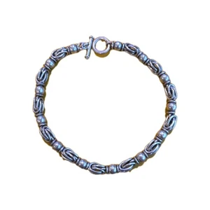 Sterling Silver 9.53mm Byzantine Chain 17.5" Necklace - Picture 1 of 5