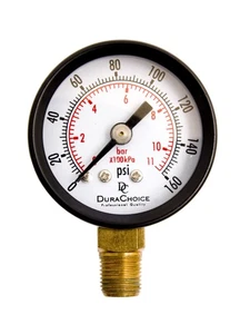 1-1/2" Utility Pressure Gauge, Black Steel, 1/8" NPT, Lower Mount, 0-160PSI - Picture 1 of 5
