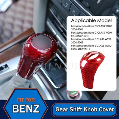 Cubierta de perilla de cambio de marchas de fibra de carbono roja para Mercedes Benz Clase C W204 2007-2013 Foto 1 de 4