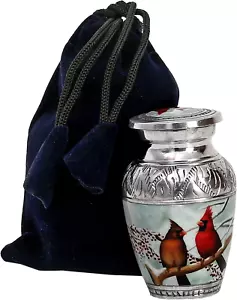 Cardinal Couple Bird Keepsake Urn - Keepsake Urn for Human Ashes with 1 Velvet B - Picture 1 of 12