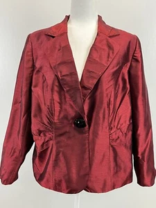 Lane Bryant Blazer Suit Jacket Sz 18 Plus Womens Red Sheen Single Button Holiday - Picture 1 of 5