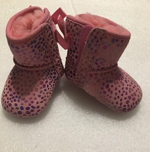 Spotted Pink Leopard Bow Hook & Loop Ugg Boots Size 1 baby girl Toddler shoes - Picture 1 of 16