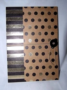 BLACK & GOLD POLKA DOT NATURAL KRAFT GOLD FOIL TIE WRAP CLOSURE JOURNAL - Picture 1 of 7