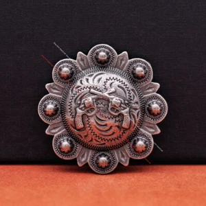 6PC Heavy Old Silver Gun Cross Flower Western Berry Breast Leathercraft Conchos - Imagen 1 de 32