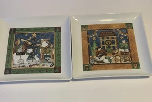 ONEIDA HOLIDAY PLATES TWO Decorative 8”  MAGICAL SEASON 8" SQUARE MOOSE & BEAR - Picture 1 of 6