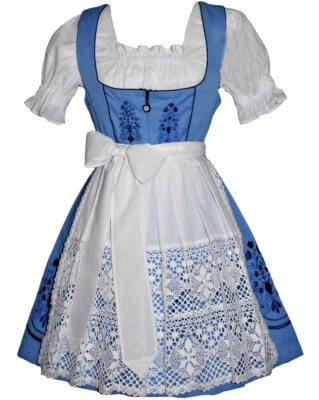 XS 4 Vestido Dirndl Alemán + Delantal de Encaje + Top Oktoberfest BORDADO CONJUNTO DE 3 Piezas Foto 1 de 4