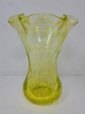 Yellow Bubble Glass Ruffle Vase 6.5" Marbled Swirl Fluted 