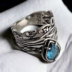 Sterling Ring Floral Tendril Ornate W/ Blue Topaz Signed Pz Israel ~Size 10