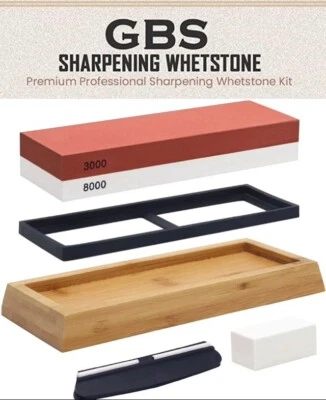 Knife Sharpening Whetstone Set 3000/8000 Grit for kitchen Hunting W angle Guide - Image 1 of 4